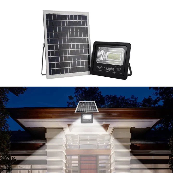 Solar Flood Light 100W with Remote Control Cool White 5M Wire Length Replaceable Battery